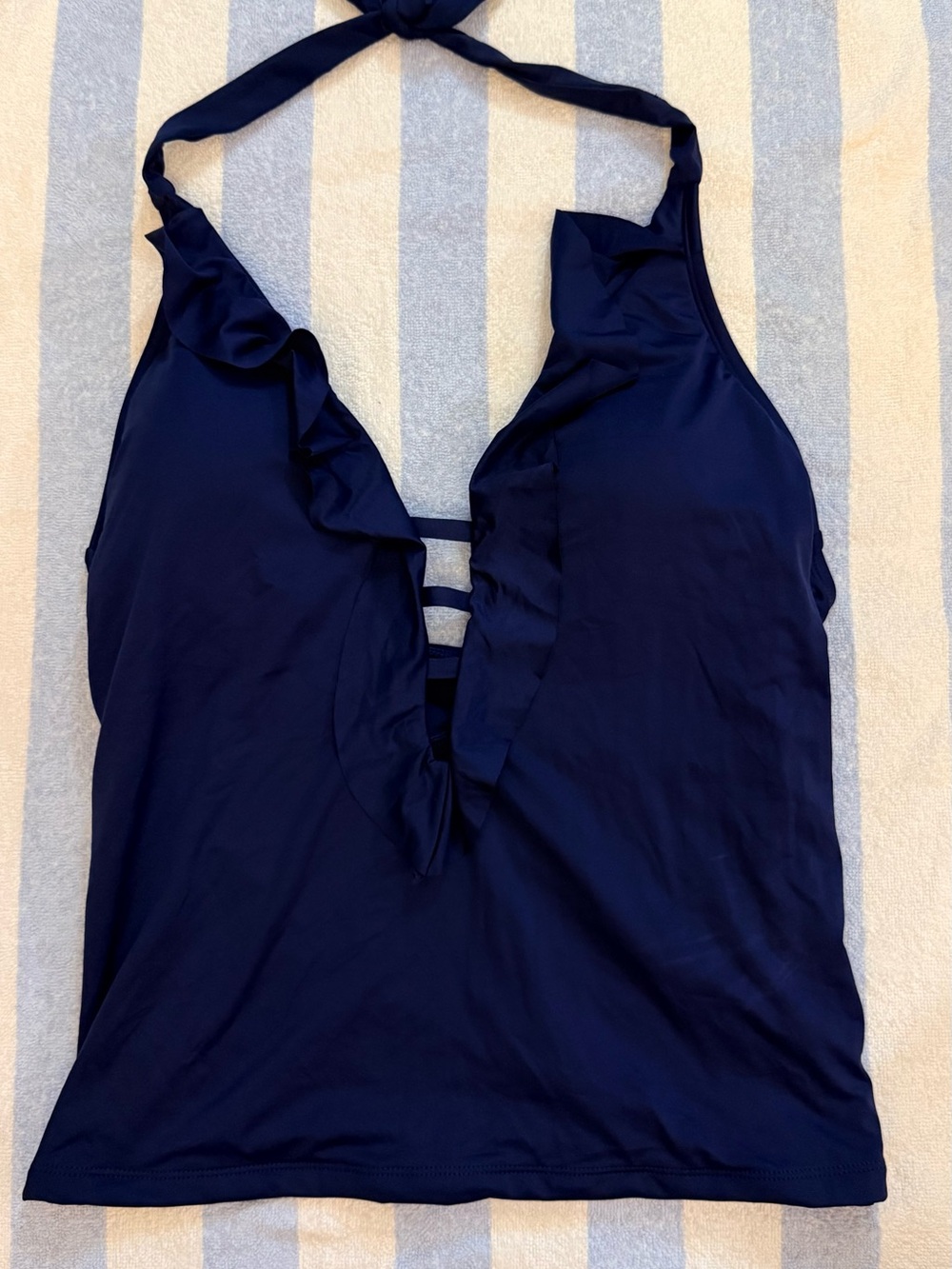 Kona Sol Navy Halter Ruffle V-Neck Strappy Tank